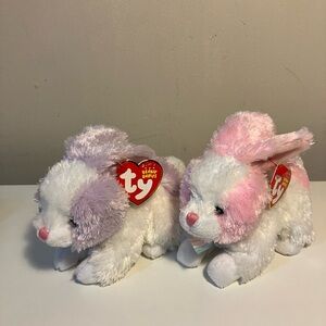 TY Beanie Babies Pink & White and Purple & White Bunny Set.
